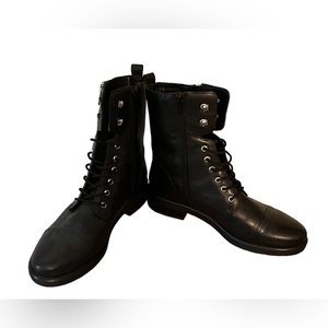 New Marc Fisher Lace Up Boots Uleesa 2 Black Patent. Size 10.